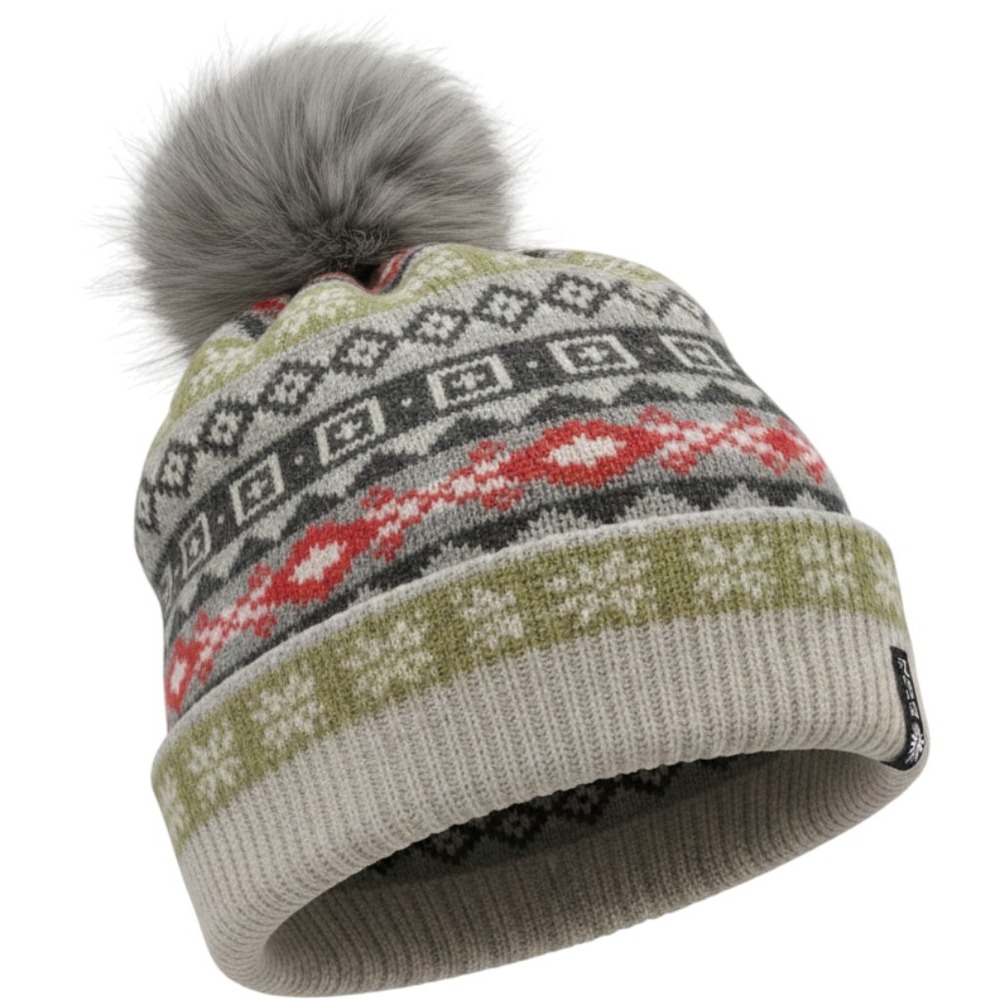 Norwear Beanie Men One Size Grey Good Fair Isle Wool Angora Pom Pom Hat
